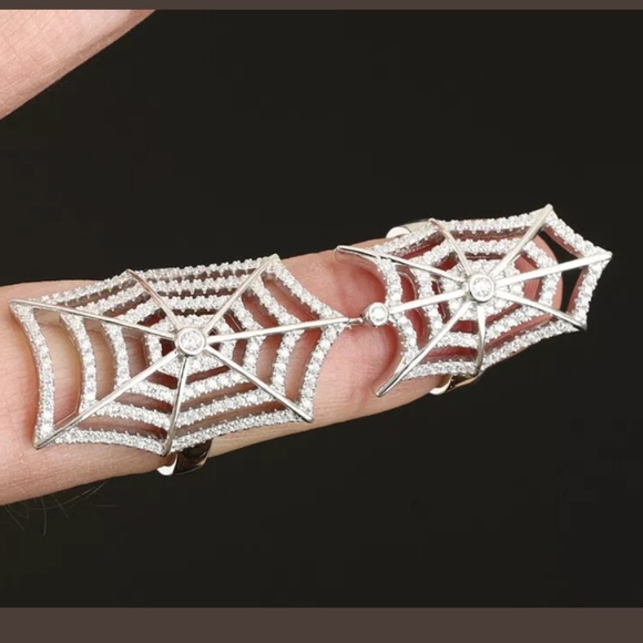 Sterling & White sapphire spider web cuff - Picture 2 of 5